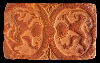 Hearthstone, from Antwerp Belgium, without frame, with two lions in oval, fireplace stone fireplace ceramics brick, fired Hearth