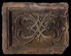 Hearthstone, Luiks, from Luik, Liege Belgium, with wide frame, with acanthus leaves, hearth fireplace component ceramics brick