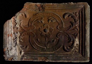 Hearthstone, Luiks, from Luik, Liege Belgium, with wide frame, with flower, fireplace stone part ceramics brick, fired fireplace