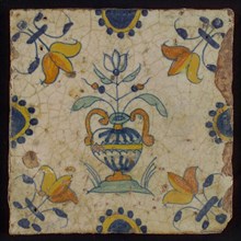 Flower tile, flower pot, half rosette in the middle of the sides, corner pattern lily, wall tile tile sculpture ceramic