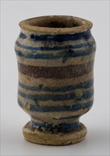 Small majolica albarello on stand base polychrome rings decor, albarello holder soil find ceramic earthenware glaze lead glaze
