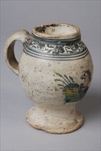 Faience mustard pot, on which polychrome, lying horse, mustard pot holder soil find ceramic earthenware glaze tin glaze, hand