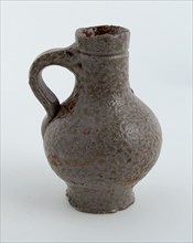 Stoneware jug, ball-shaped model with straight neck and flat band ear, jug crockery holder soil find ceramic stoneware glaze