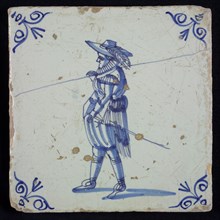 Wijtmans?, Tile, blue, with soldier, wall tile tile sculpture ceramic earthenware glaze, baked 2x glazed painted Figure tile