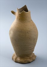 Gray stoneware jug, belly-shaped, on pinched foot, with ear, jug crockery holder soil find ceramic stoneware glaze salt glaze