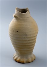 Gray stoneware jug, belly-shaped, on pinched stand, with ear, jug crockery holder soil find ceramic stoneware glaze salt glaze