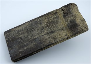 Straight clapplate of tub or barrel with notched and slanted sides, fragment, tons of cockpit cuttings ground find wood, sawn