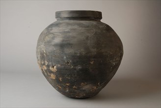Large earthenware storage jar with slightly flattened bottom, upright neck edge, storage jar pot holder soil found ceramic