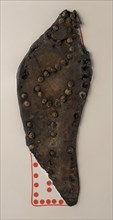 Leather shoe sole with iron nails, Roman, sandal shoe footwear clothing soil find leather iron metal, w 9.5 tanned cut nailed