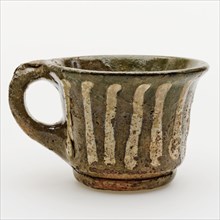 Earthenware head with band ear, decorated in sludge technology, cup crockery holder soil find ceramic earthenware clay glaze