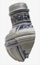 Fragment stoneware jug be decorated with blue and gray glaze, entirely in relief, jug crockery holder soil find ceramic