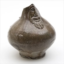 Stoneware bearded jug, gray and brown glazed, beard masonry vessel holder soil find ceramic stoneware glaze salt glaze, turned