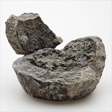 Two fragments of earthenware crucible, melting pot holder soil find ceramic earthenware metal, hand-turned hand-shaped baked