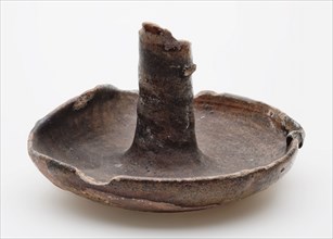 Fragment of red earthenware oil lamp, oil lamp lamp lighting tool soil find ceramic earthenware glaze lead glaze, hand turned
