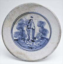 Faience dish with inner double concentric circle Mary with Christ child, dish crockery holder soil find ceramic earthenware