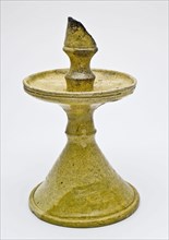 Yellow earthenware candle holder, candleholder soil found ceramic earthenware glaze, hand-turned glazed baked Candle holder