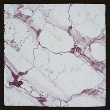 Tile, purple on white marbled, wall tile tile sculpture ceramic earthenware glaze, baked 2x glazed painted Square yellow shard
