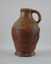 Large stoneware jug be pinched, purple brown to yellow gray, decorated with wheel stamping, water jug crockery holder soil find