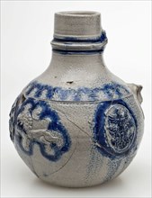 Fragment Westerwald jug, stoneware with oval cartouches and lions, glazed, jug crockery holder fragment earthenware ceramic