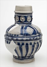 Westerwald pitcher with plaster filling, decors in blue and gray, jug crockery holder soil find ceramic stoneware glaze salt