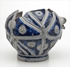 Fragment of Westerwald jug, rounded ball with swaying grooves over the belly and appliqués, jug crockery holder soil find