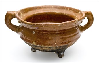Pottery cooking pot with two standing ears and three legs, wide top edge, cooking pot crockery holder kitchen utensils