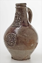 Brown Bartmann jug, also called Bellarmine jug, jug, stoneware, with beard and oval cartouche with rosette, Bartmann juggeruik