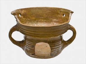 Pottery stove or stove, mortar model with two standing ears, chafing soil found ceramic earthenware glaze lead glaze, hand