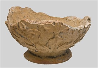 Foot fragment of terracotta garden pot flower pot with floral decor in relief, garden vase vase tableware flowerpot holder