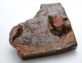 Fragment of earthenware iron, iron, red shard, glazed, ironing stone iron fragment soil found ceramic earthenware glaze lead
