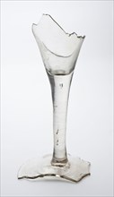 Fragments chalice or trumpet glass, clear glass, long stem and conical chalice, pontilmark, drinking glass drinking utensils