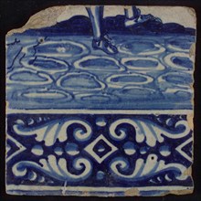 Tile of tableau with decorated rim, feet, tile picture footage fragment ceramics pottery glaze, baked 2x glazed painted Tile