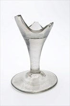 Base of hand-blown goblet or trumpet glass, colorless clear glass, pontilmark, drinking glass drinking utensils tableware holder