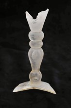 Stem of goblet or trumpet glass, clear glass with buds and air bubble, pontilmark, drinking glass drinking utensils tableware