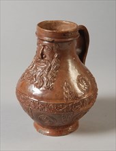 Barbarian jug with one ear, beardmug tableware holder soil find ceramic stoneware glaze salt glaze, hand turned on laid glazed