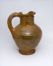 Pottery water jug, stand on stand, with ear, striped band around shoulder, water jug crockery holder soil find ceramic