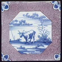 Purple sprinkled tile, in blue octagonal cow, corner motif quarter rosette, wall tile tile footage ceramic earthenware glaze