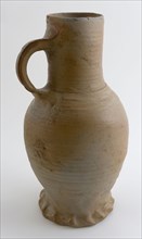 Stoneware jug be on pinched foot, curved body and cylindrical neck, jug crockery holder soil find ceramic stoneware glaze loam