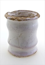 Pottery ointment jar, conical model with constrictions, entirely glazed in white, ointment jar pot holder soil find ceramic