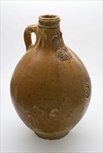 Stoneware Bartmann jug, also called Bellarmine jug, with small rosette on the belly, Bartmann jug crockery holder soil find