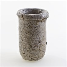 Stoneware ointment jar, cylindrical model, entirely glazed in gray, ointment jar holder soil find ceramic stoneware glaze salt