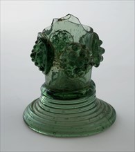 Green fragment of roemer, foot with lower part of trunk, with bramble buds, roemer wineglass drinking glass drinkware tableware