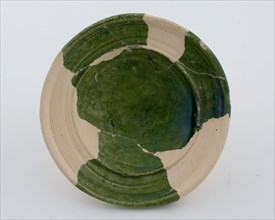 Earthenware salt bowl on stand, with profiled edge, green glazed, salt bowl salt barrel tableware holder soil find ceramic