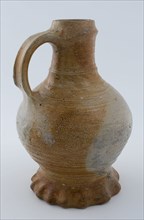 Stoneware jug on pinched base, convex model with broad band-ear, glazed, jug crockery holder soil find ceramic stoneware glaze