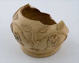 Fragment stoneware jug with embossed roses and flowers, jug crockery holder soil find ceramic stoneware glaze salt glaze, hand
