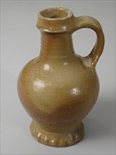 Stoneware jug be glazed with standing ear, on pinched foot, stomach model, jug crockery holder soil find ceramic stoneware glaze