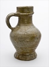 Gray pitcher with pinched foot edge, stoneware, profile ring around neck, jug crockery holder soil find ceramic stoneware glaze