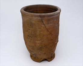 Earthenware jar, almost cylindrical in shape on slightly pinched stand ring, flower pot holder soil find ceramic earthenware
