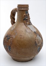 Bartmann jug, also called Bellarmine jug, on belly three coat of arms, coat of arms Amsterdam, braided ear, beardmug tableware