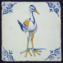 Animal tile, bird 'Leguatia gigantea', corner pattern ox head, wall tile tile sculpture ceramic earthenware glaze, baked 2x
